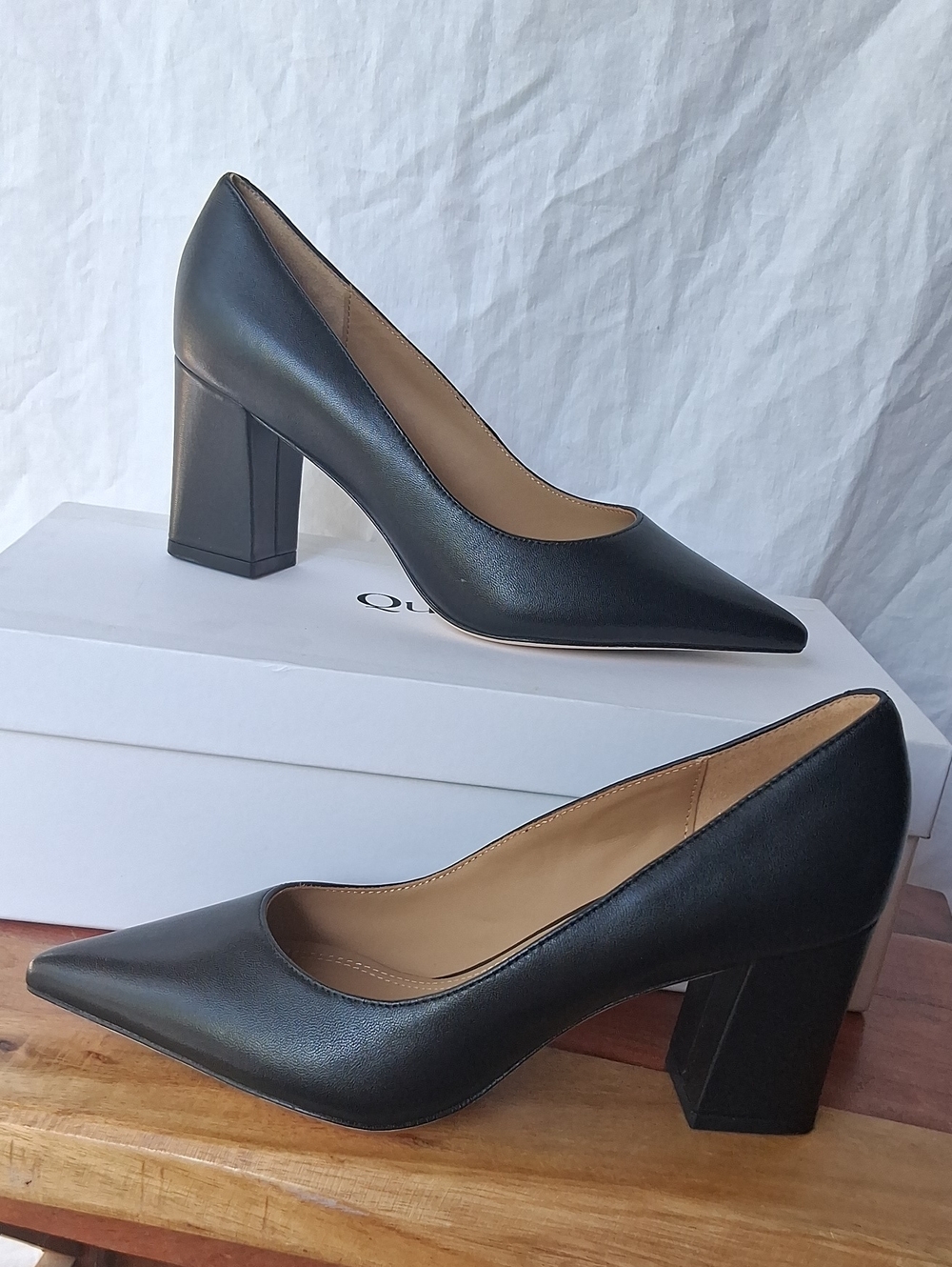 Quince Italian Leather 65mm Block Heel Pump Black 5.5